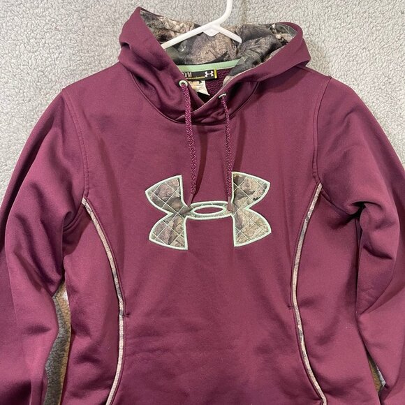 Under Armour Hoodie Women’s Medium Burgundy‎ Quilted Camouflage Camo Logo - Picture 4 of 12